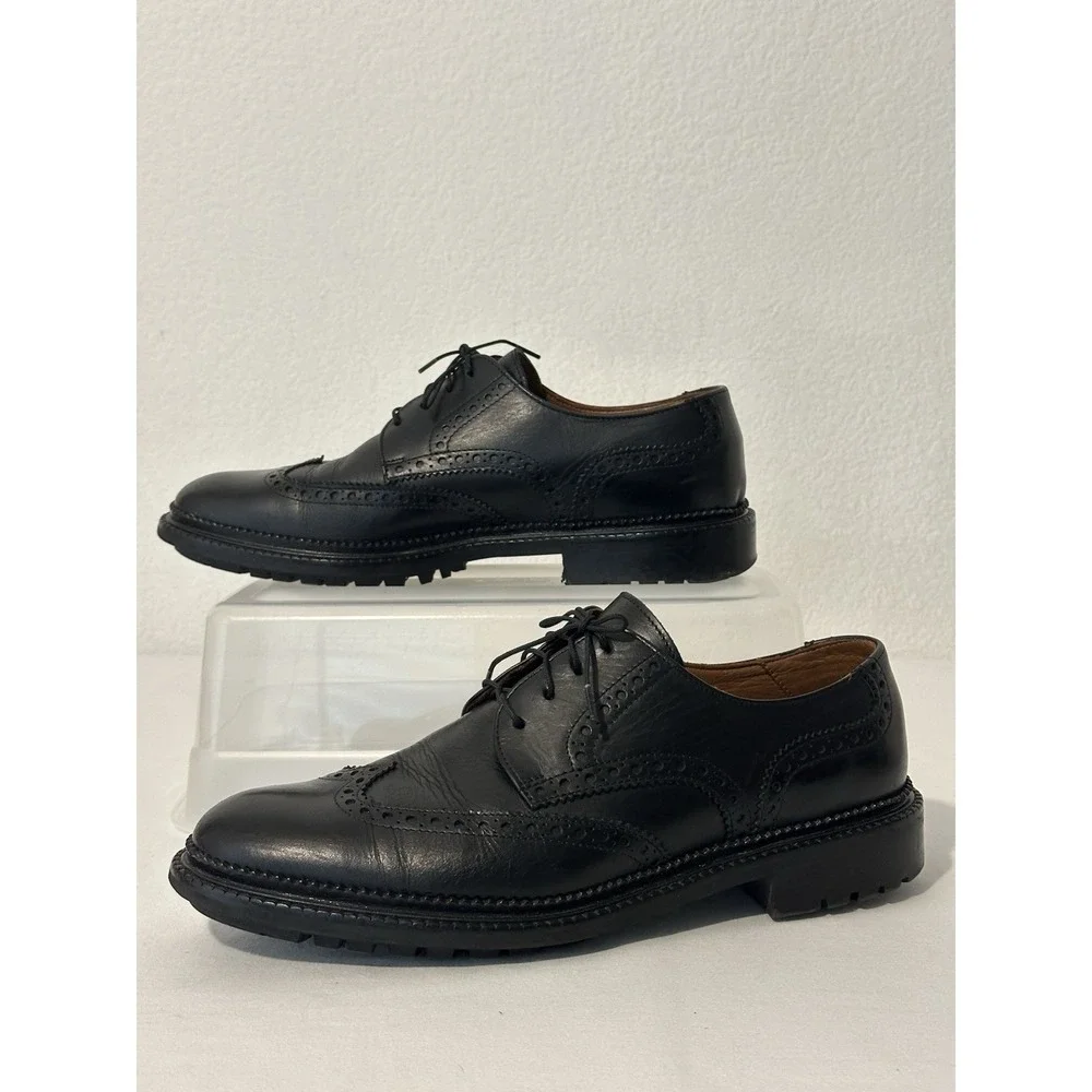Aquatalia Weatherproof Black Leather Wingtip Derby Brogue Shoes Lug Sole Sz 10.5